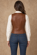Back design preview of women's western leather vest.
