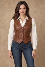 Front design preview of women's western leather vest.