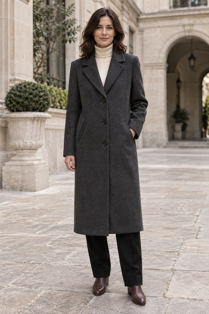 Front design preview of the women's tailored straight coat.