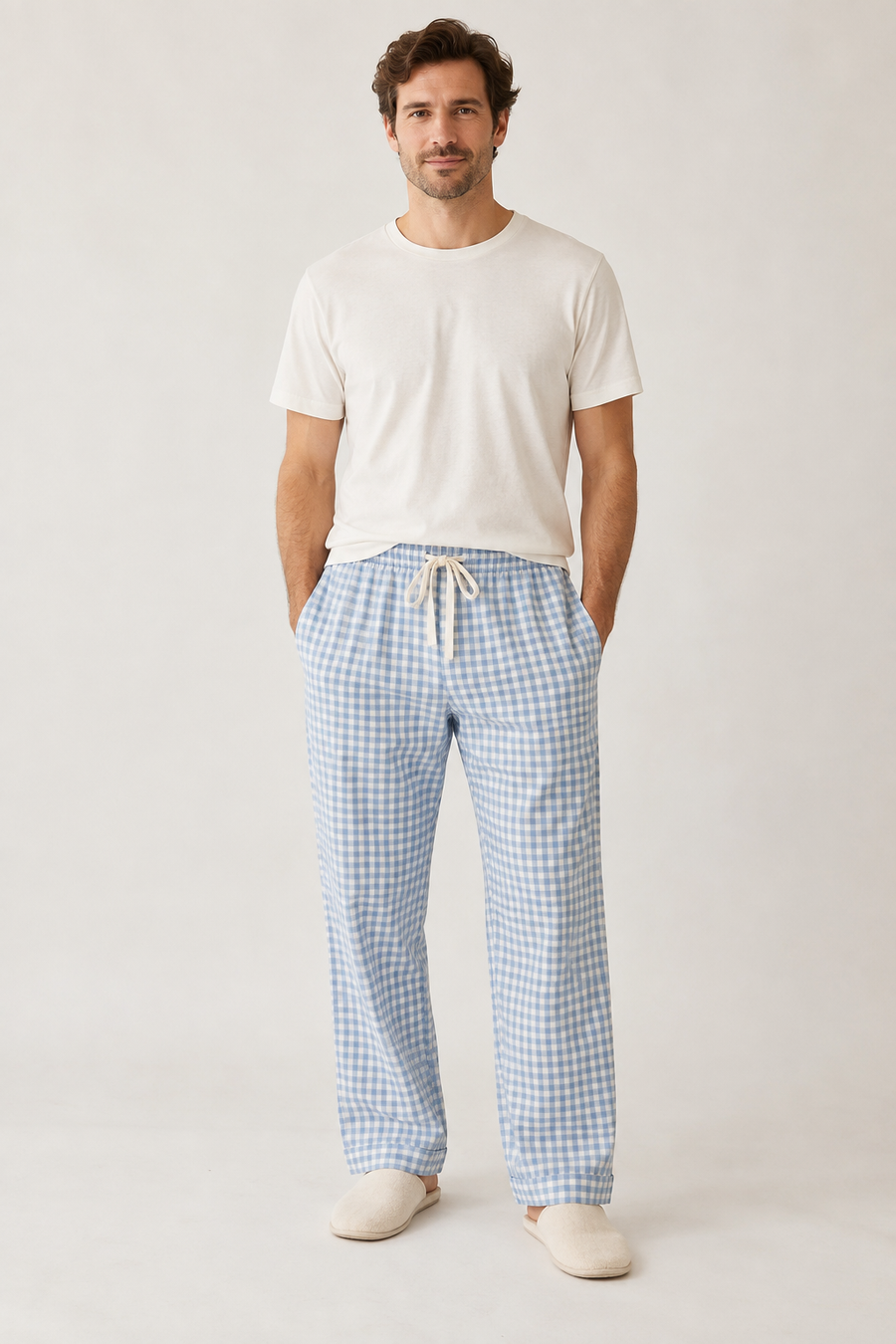 Front design preview of the woven pajama trousers.