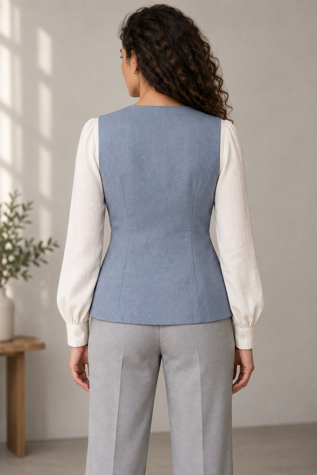 Back design preview of women's wrap vest.