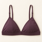AI concept front view of plum triangle bralette with seamed cups directly joined to an elastic band